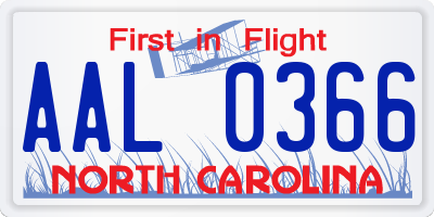 NC license plate AAL0366