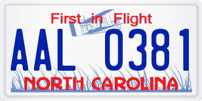 NC license plate AAL0381