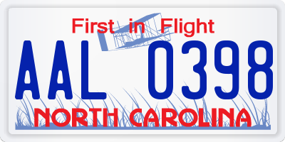 NC license plate AAL0398