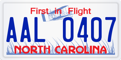 NC license plate AAL0407