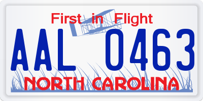 NC license plate AAL0463