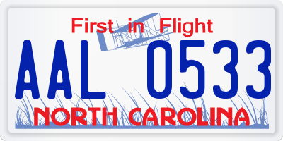 NC license plate AAL0533