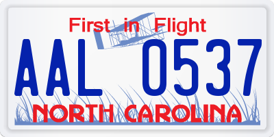 NC license plate AAL0537