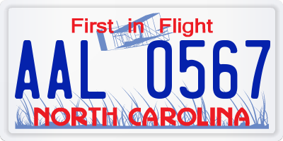 NC license plate AAL0567