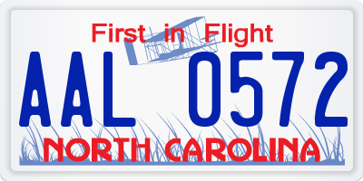 NC license plate AAL0572