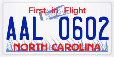 NC license plate AAL0602