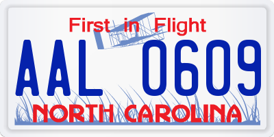 NC license plate AAL0609