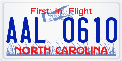 NC license plate AAL0610