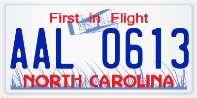 NC license plate AAL0613