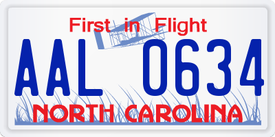 NC license plate AAL0634