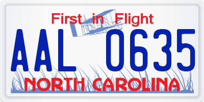 NC license plate AAL0635