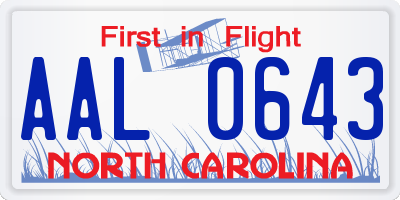 NC license plate AAL0643