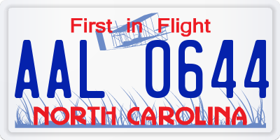 NC license plate AAL0644