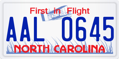 NC license plate AAL0645