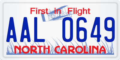 NC license plate AAL0649