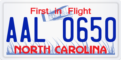 NC license plate AAL0650