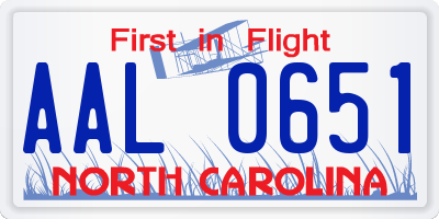 NC license plate AAL0651