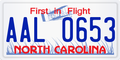NC license plate AAL0653