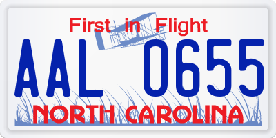 NC license plate AAL0655