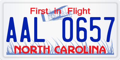 NC license plate AAL0657