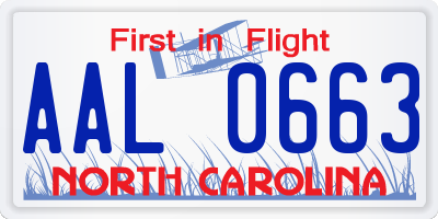 NC license plate AAL0663