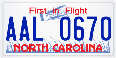 NC license plate AAL0670