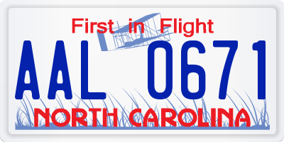NC license plate AAL0671