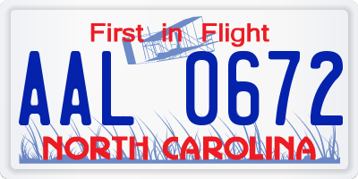 NC license plate AAL0672