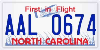 NC license plate AAL0674