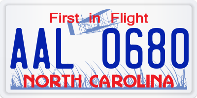 NC license plate AAL0680