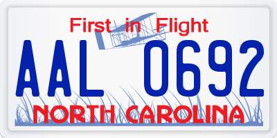 NC license plate AAL0692