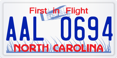 NC license plate AAL0694