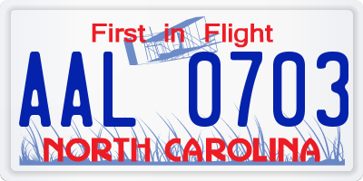 NC license plate AAL0703