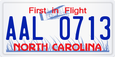 NC license plate AAL0713
