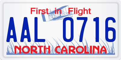 NC license plate AAL0716