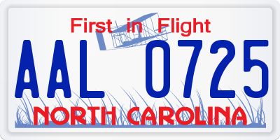 NC license plate AAL0725