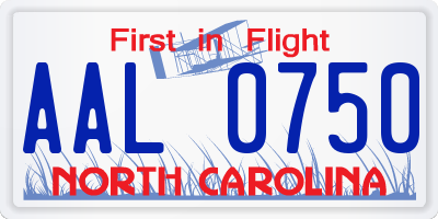 NC license plate AAL0750