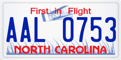 NC license plate AAL0753