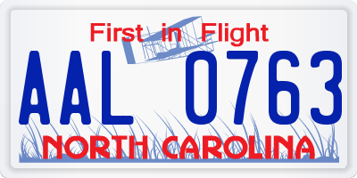 NC license plate AAL0763