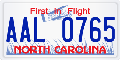 NC license plate AAL0765