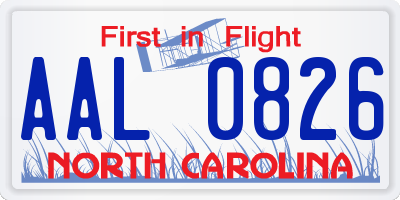 NC license plate AAL0826