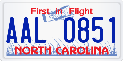 NC license plate AAL0851