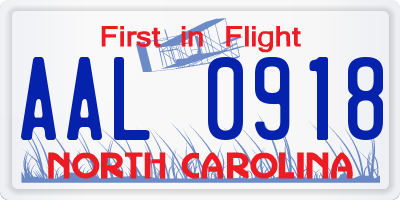 NC license plate AAL0918