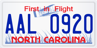 NC license plate AAL0920