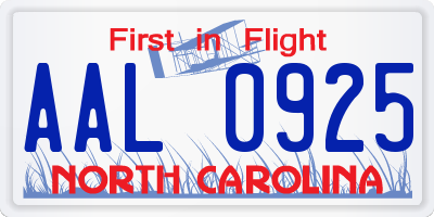 NC license plate AAL0925