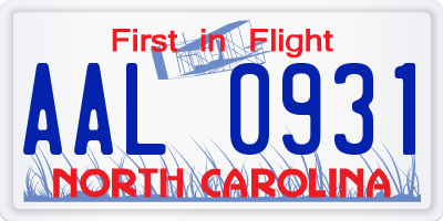 NC license plate AAL0931