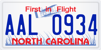 NC license plate AAL0934