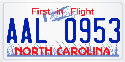 NC license plate AAL0953