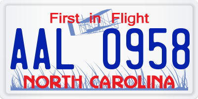 NC license plate AAL0958