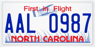 NC license plate AAL0987